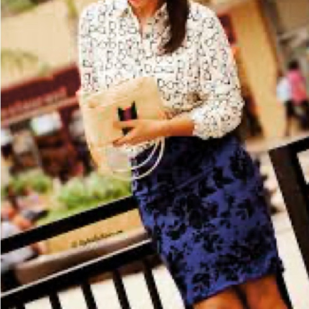Blue Stretchable Flared Knee Pencil Skirt